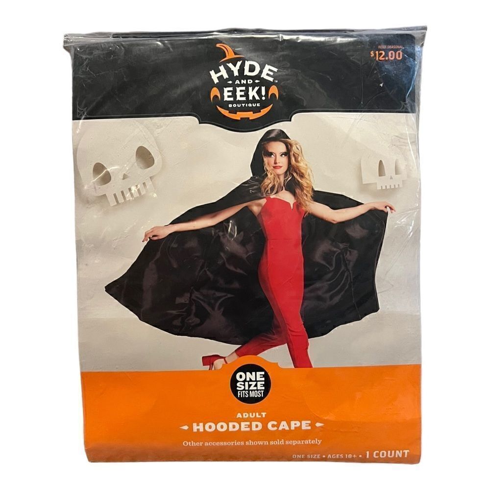 Hyde and Seek Adult Hooded Black Cape Halloween Costume One Size New